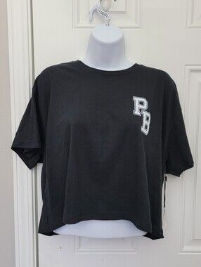 NWT Pure Barre Women's XL Black Short Sleeve Cropped T Shirt Pilates Workout